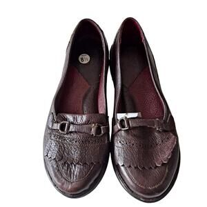 Born Womens Burgundy Oxford Flat Leather Shoes with Fringes - Size 8.5M